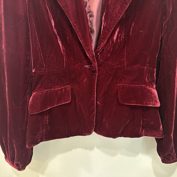 Apt.9 Women's Red Wine Velvet Button Long Sleeve Tailored Blazer Jacket Sz 6 - Picture 3 of 7